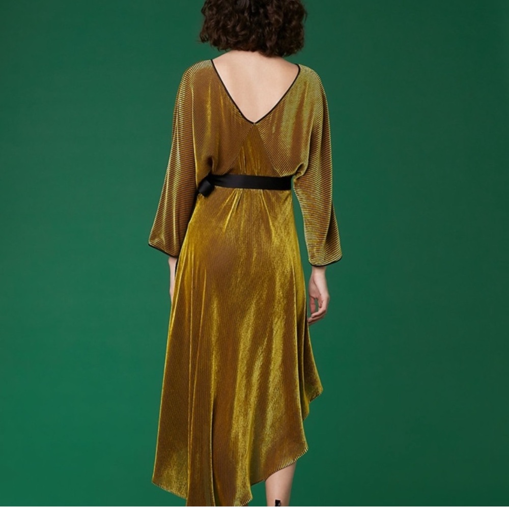 Diane Von Furstenberg DVF Velvet Eloise Golib Wrap Yellow Midi Dress XS - Picture 2 of 9